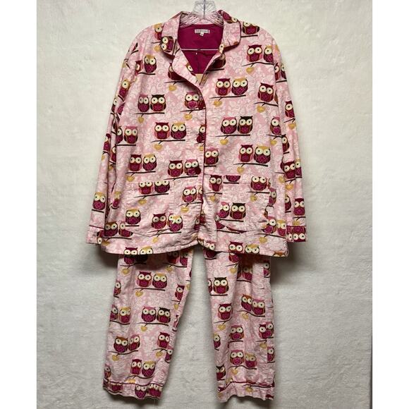 P.J. Salvage Owl Print Pink Flannel Long Sleeve 2 pc. Pajama Set Size L - Picture 1 of 16